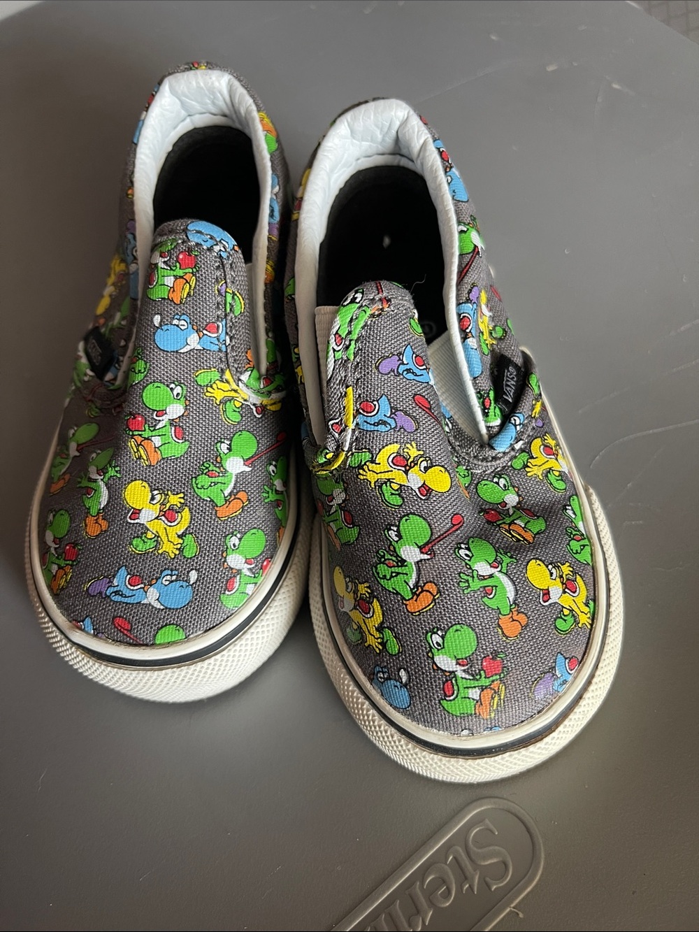 EUC Toddler 4.5 Vans Kids Grey Yoshi Pattern Slip-On Sneakers